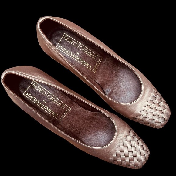 Renzo Fontanelli Stanley Eisenman’s Shoes Braid Woven Leather Metallic Taupe 6 B - Picture 7 of 11